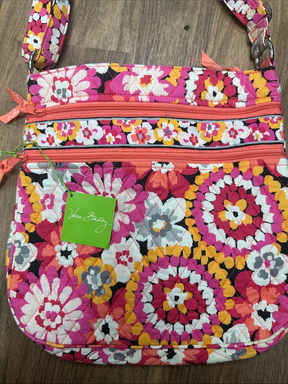 Vera Bradley Coral Pink Yellow Floral Quilted Crossbody
